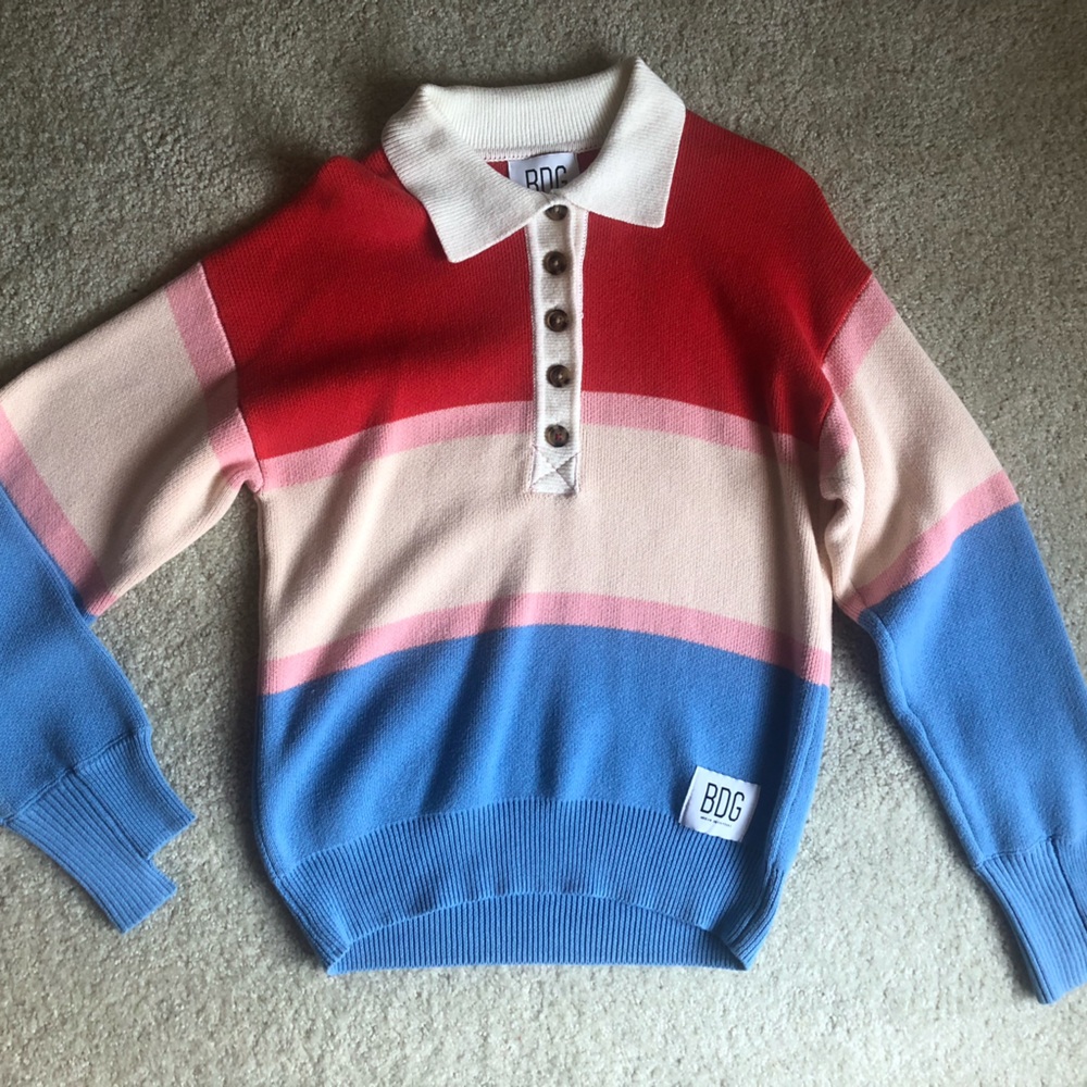 Urban Outfitters BDG Striped Rainbow Collared Sweater